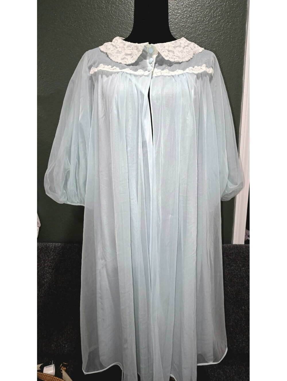 VS33. Vintage Gossard Artemis sheer blue peignoir robe Swiss lace size S